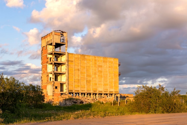 A multistorey abandoned industrial building Ruined elevator Vorkuta city