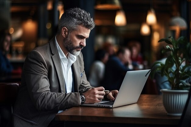 Multitasking businessman working in the office He is using touchpad while reading an email on lap