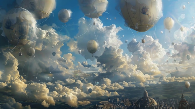 Photo a multitude of balloons for traveling in the sky ai generative