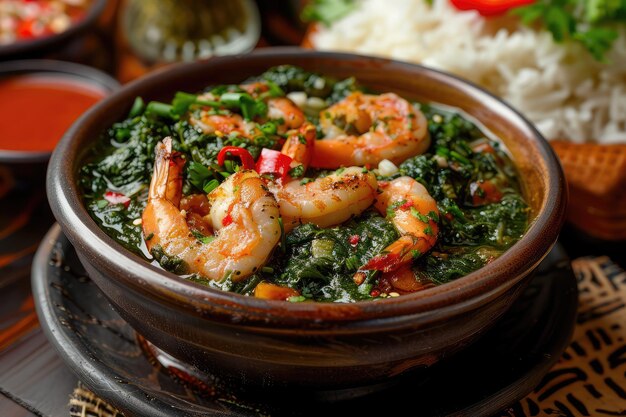 Photo mulukhiyah egyptian dish made from mulukhiyah plant leaves cooked with chicken or shrimp