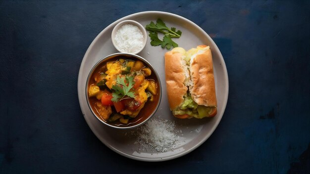 Photo mumbai style pav bhaji is a fast food dish from india consists of a thick vegetable curry served w