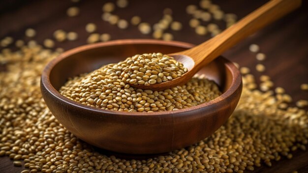 mung bean seeds in wooden bowl