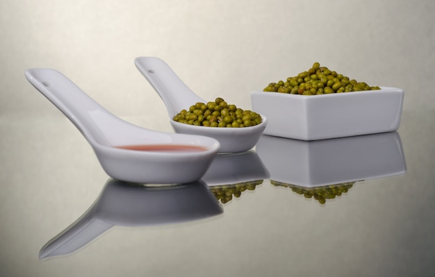 Mung beans in a ceramic bowl