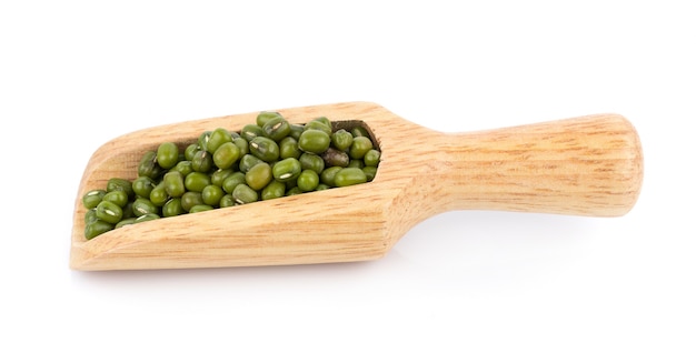 Mung beans in spoon isolated on white surface