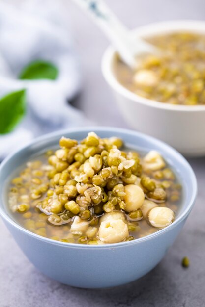 Mung beans on white wall