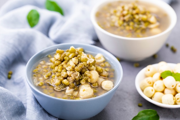 Mung beans on white wall