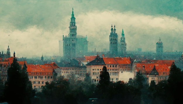 Munich landscape painting illustration Munich city skyline