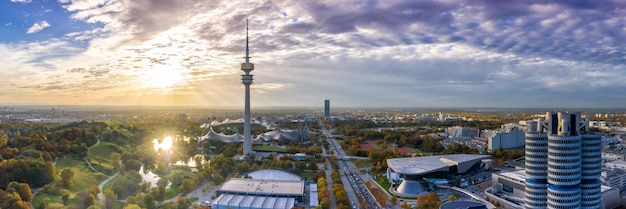 Мюнхен Олимпийская башня Мюнхен горизонт с высоты птичьего полета панорамный вид фото город здание архитектура путешествия
