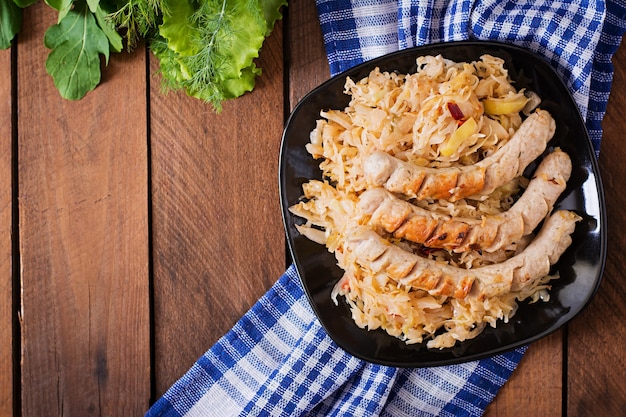 Munich sausages with fried cabbage