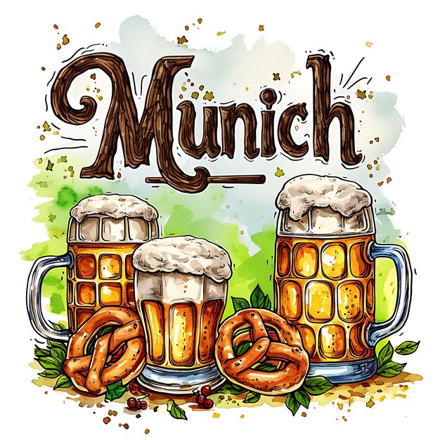 Munich Text With Bold and Sturdy German Inspired Typography Watercolor Lanscape Arts Collection