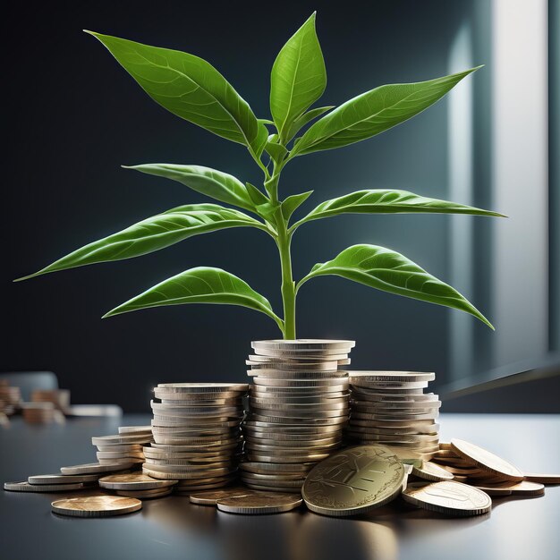 Foto munten in de bitcoins in bitcoins en planten in een pot business concept