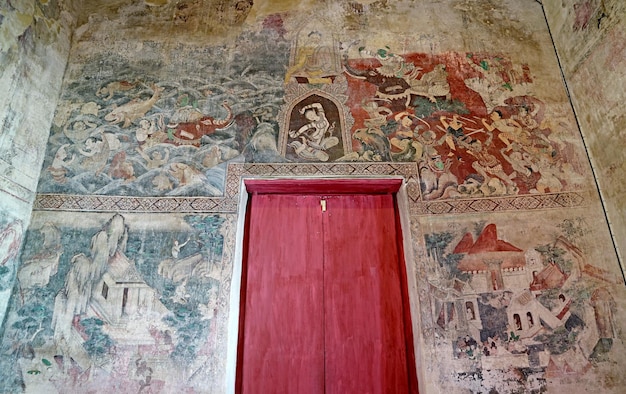 Mural Painting in Wat Chomphuwek Buddhist Temple in Nonthaburi Thailand