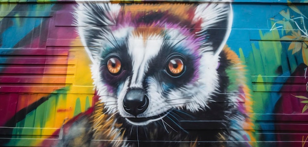 A mural of a raccoon with a yellow eye.