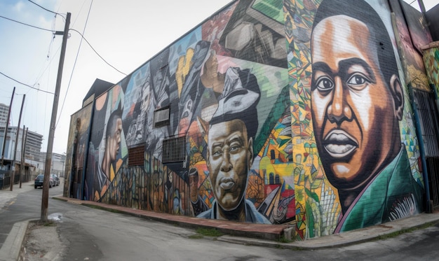 A mural on the side of a building that says black man.