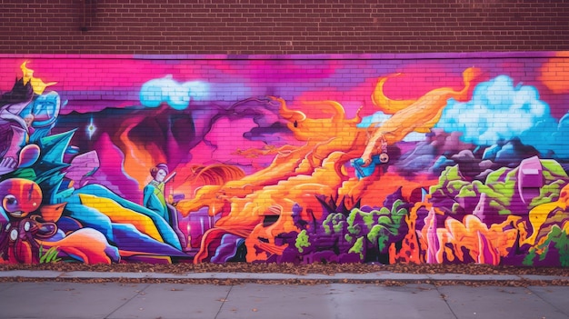 A mural that has the word fire on it