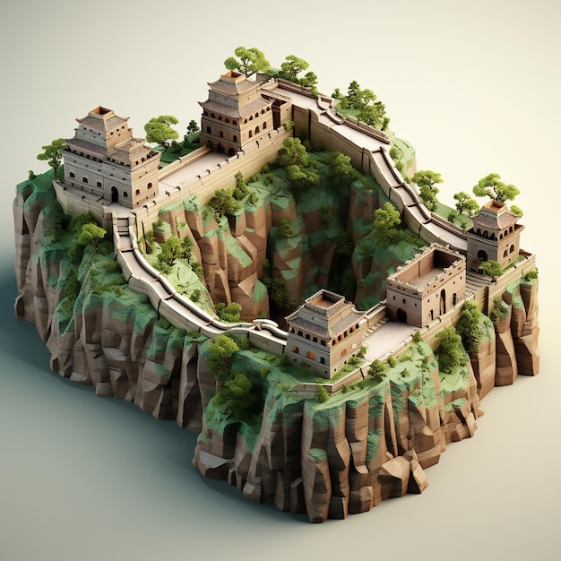 muralla china monumento vista isonometrica 3d