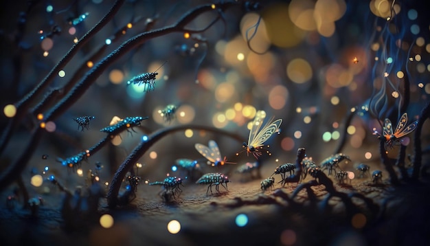 A murmuration of biomechanical fireflies of many color