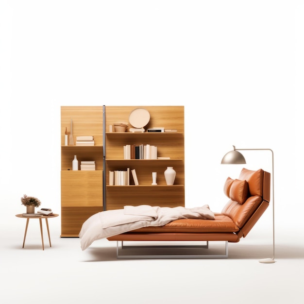 Photo murphy bed with bouroullec lounge chair in tan leather