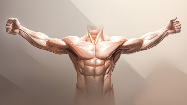 写真 男性の筋肉解剖学 上部前部のクローズアップショット