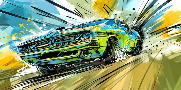 muscle car illustratie motoren roadtrips ai beeld van auto's
