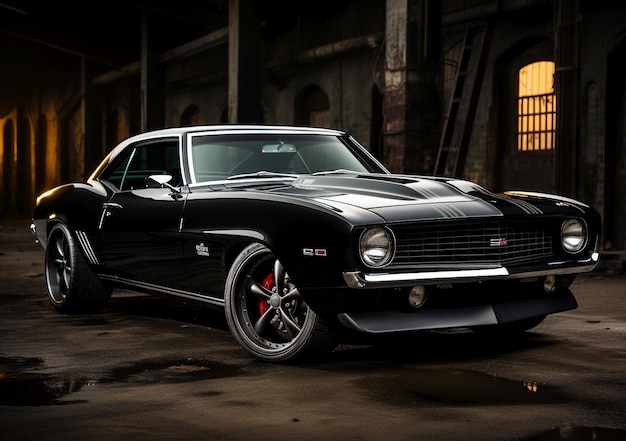 Muscle car noir and black tuning