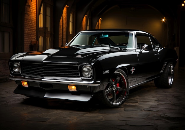 Muscle car noir and black tuning