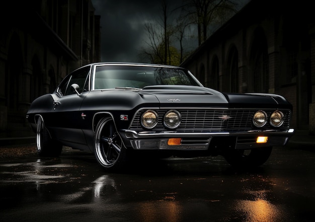 Muscle car noir en zwarte tuning