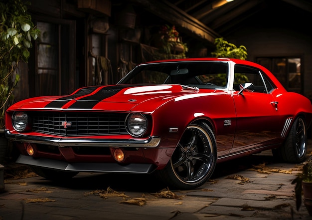 Muscle car rode en zwarte tuning