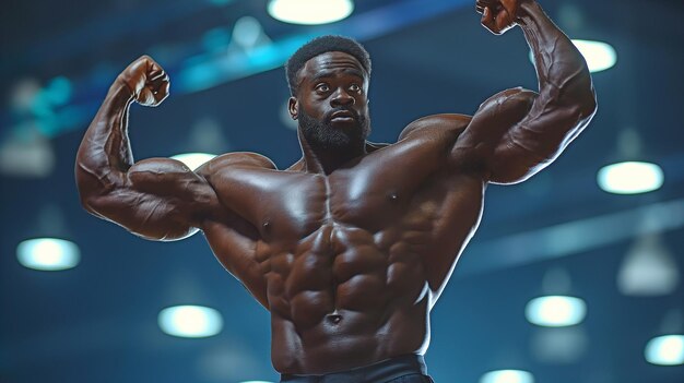 Muscle Flexing and Posing by a Bodybuilding Competitor