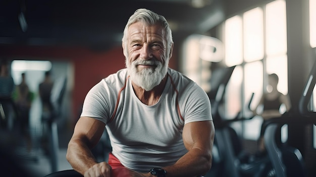 Muscle Pumping Lifestyle GrayHaired Man in Gym