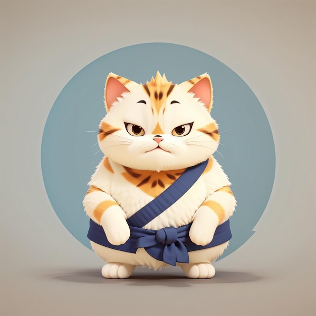 Photo musclebound fun cute cat sumo wrestler cartoon vector illustratio