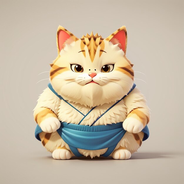 MuscleBound Fun Cute Cat Sumo Wrestler Cartoon Vector Illustratio