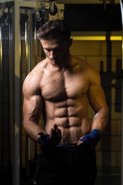 Muscled Boxer Wearing Blue Strap On Wrist