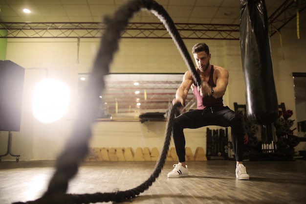 Muscled man working out