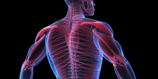 The muscles of a human body are visible.