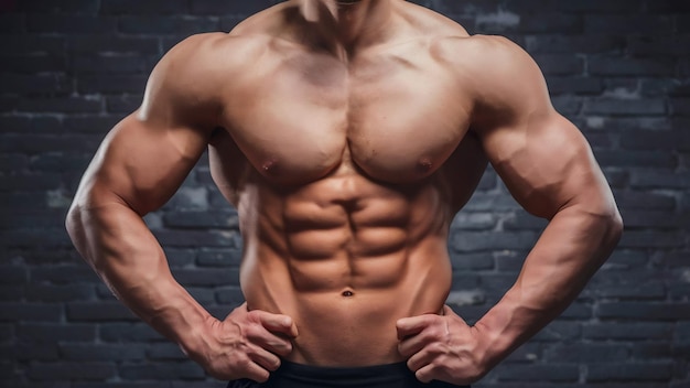 Musculaire knappe mannelijke romp en testosteron formule concept van hormoon verhoogende methoden