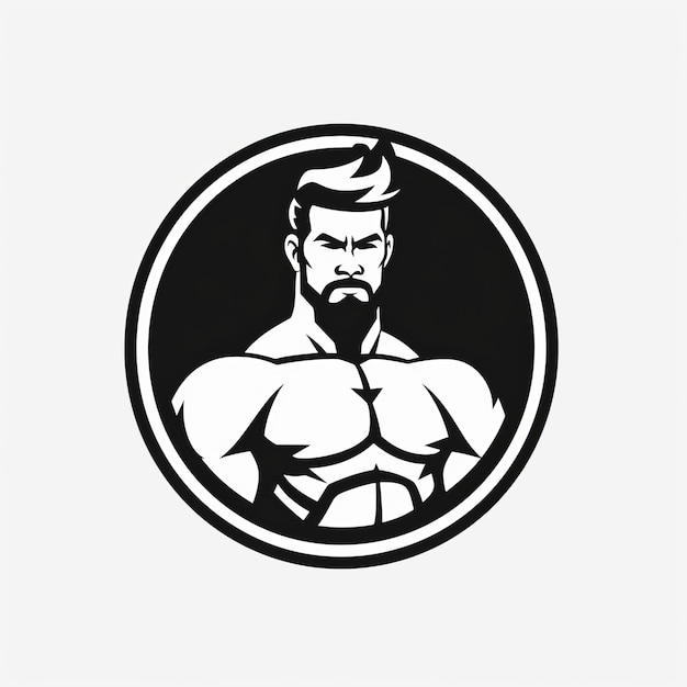 Foto template del logo del bodybuilder muscolare nero e bianco con barba