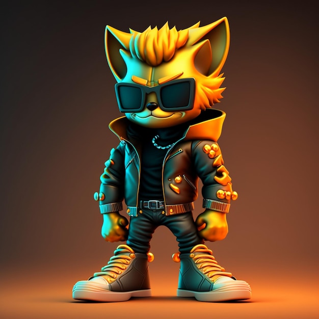 muscular cat with jacket and sunglasses, AI generated