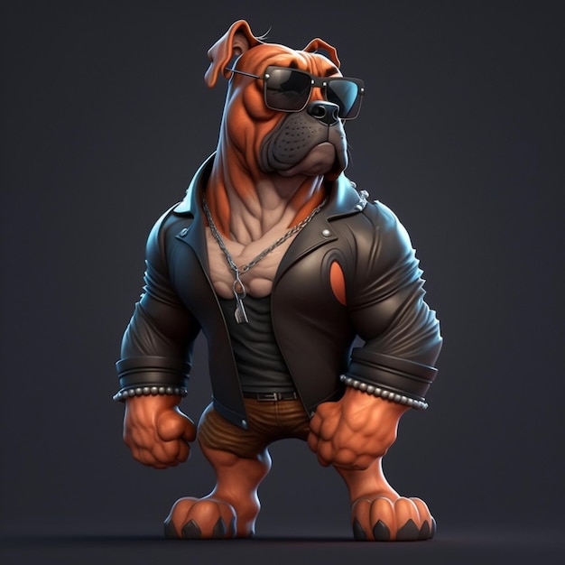 muscular dog with jacket and sunglasses, AI generated