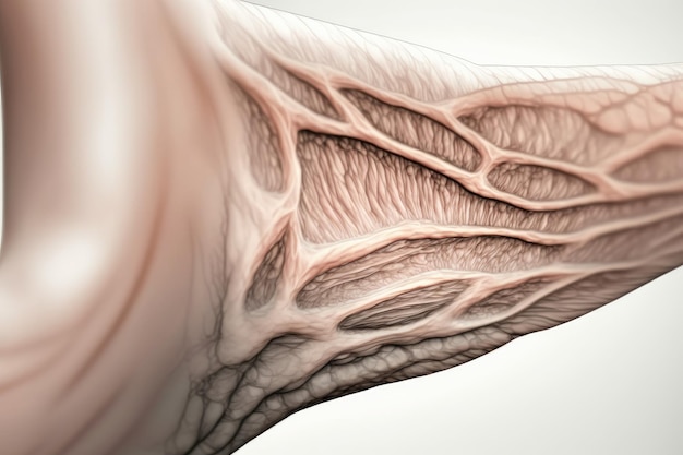 Photo muscular fibres of arm in closeup on light background created with generative ai