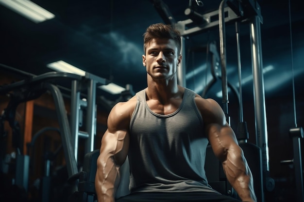 Muscular Guy Training Hard at the Gym Generative AI