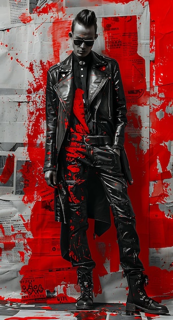 Muscular Male Model With Designer Leather Jacket and Pants W High Fashion Forward Boutique Style