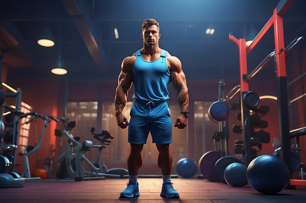 Photo muscular man bodybuilder training in gym posing fit muscle guy workout weights barbelltshirt