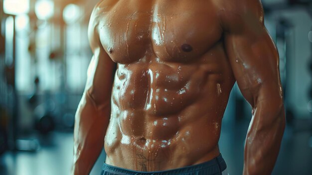 Muscular Man Exercising in Gym