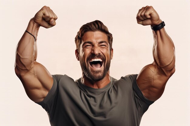 Photo muscular man flexing his arms