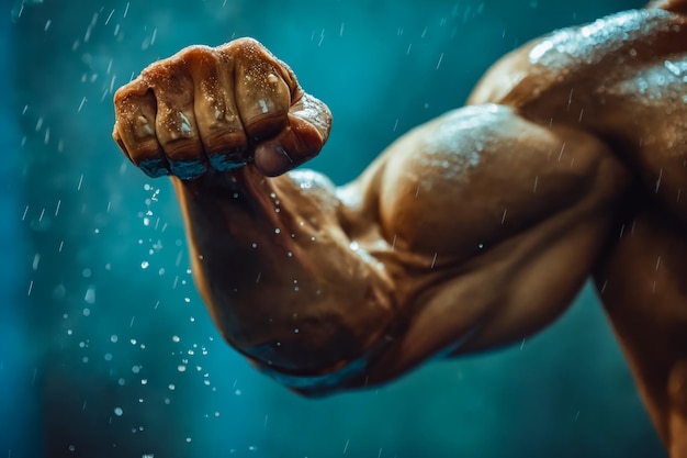 写真 雨の中の筋肉の男