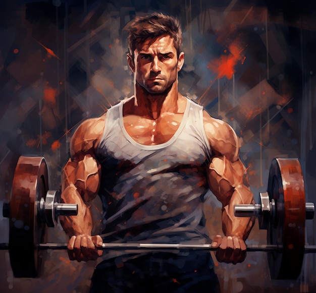 a muscular man lifting weights anime illustration