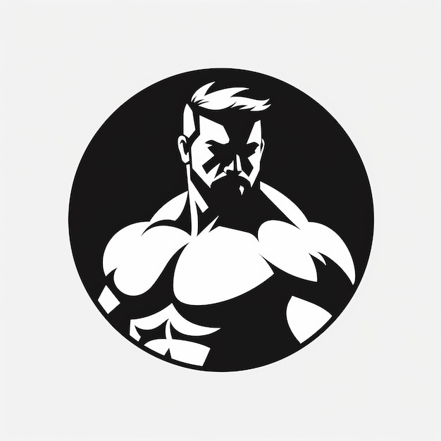 Muscular Man Logo Black And White Outline Icon