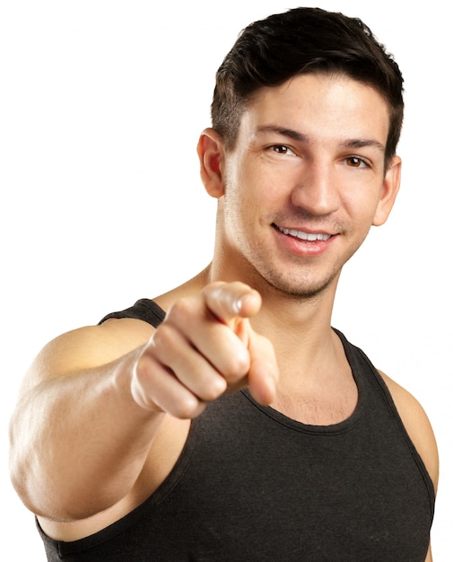 Muscular man pointing