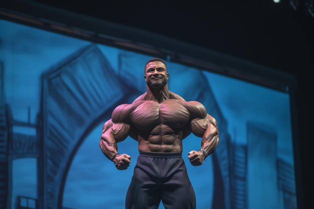 A muscular man show in stage